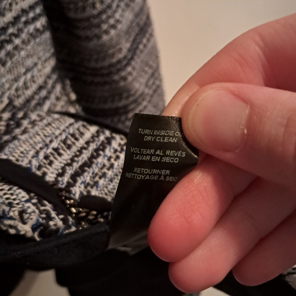 White House Black Market Blazer Jacket Women's 14 Blue Tweed Fringe Chain Formal - Picture 6 of 10